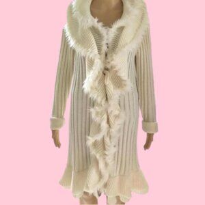 Alfani Cream Fur Trim Scalloped Sweater Dress M 4 6